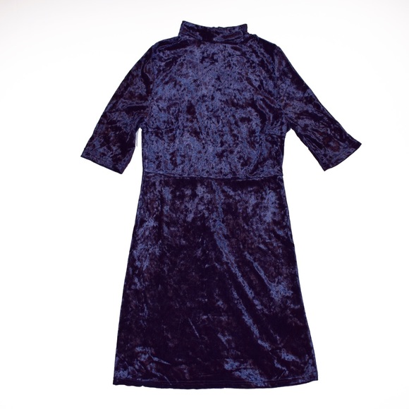 Velvet mock neck dress: blue - Picture 3 of 5